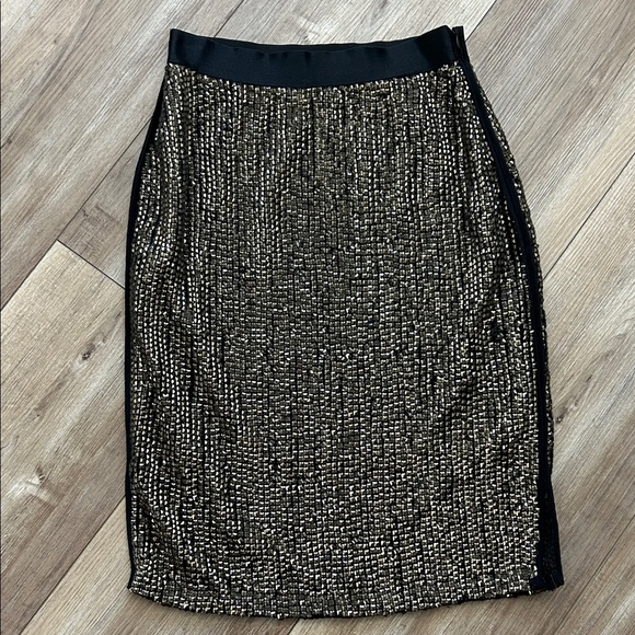 Joie Black and Gold Sequin Pencil Skirt 4 - Picture 1 of 4